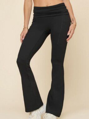 POPFLEX Foldover Flared Legging - Cool Black Size Small